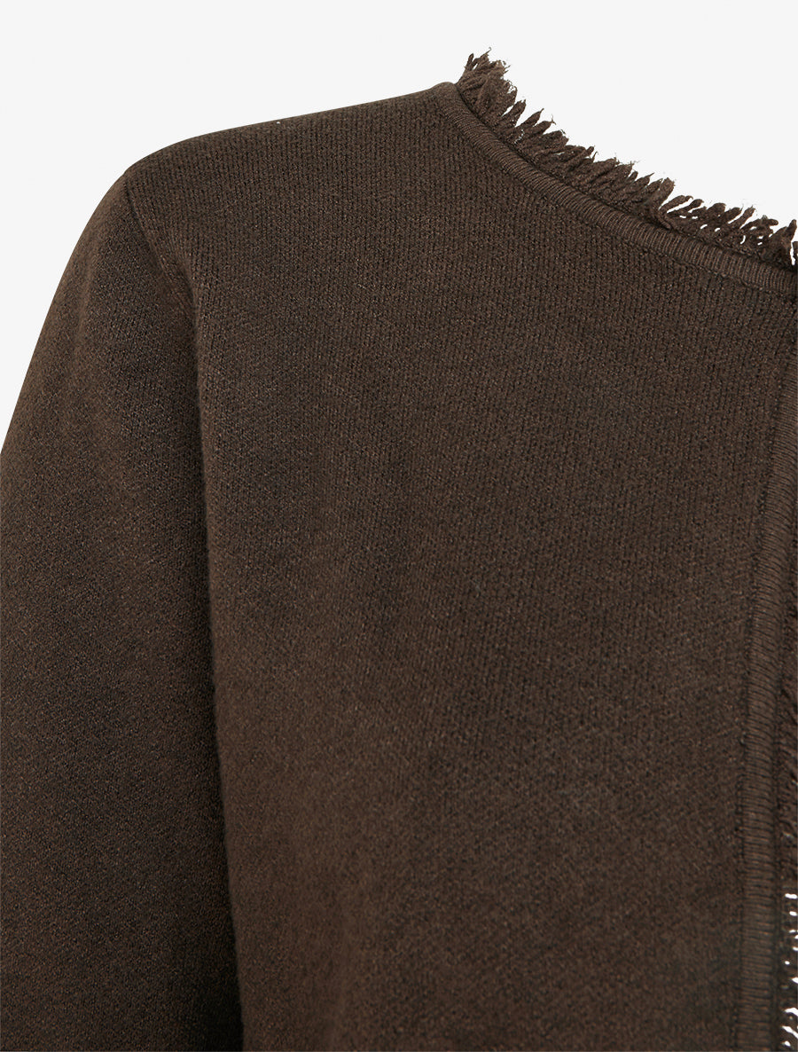 Gilet uni à détail effiloché - Marron - 3