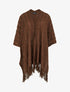 Poncho mi-long uni à franges et sequins - Marron - 1