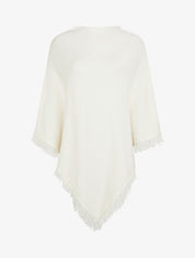 Poncho en maille à franges - Blanc - 1