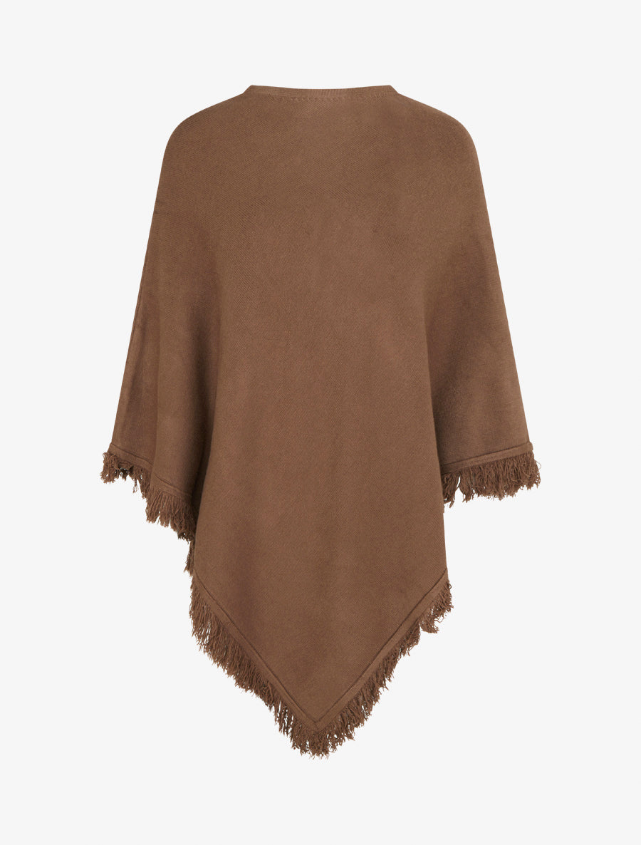 Poncho en maille à franges - Marron - 1