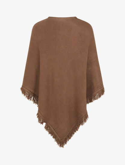 Poncho en maille à franges - Marron - 2