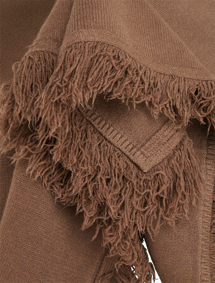Poncho en maille à franges - Marron - 3