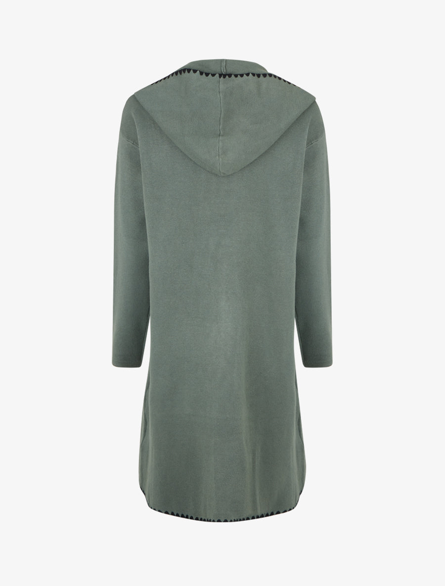 Gilet long à capuche et liseré brodé - Kaki - 2