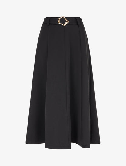 Jupe mi-longue unie à empiècement bijou - Noir - 1