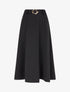 Jupe mi-longue unie à empiècement bijou - Noir - 1