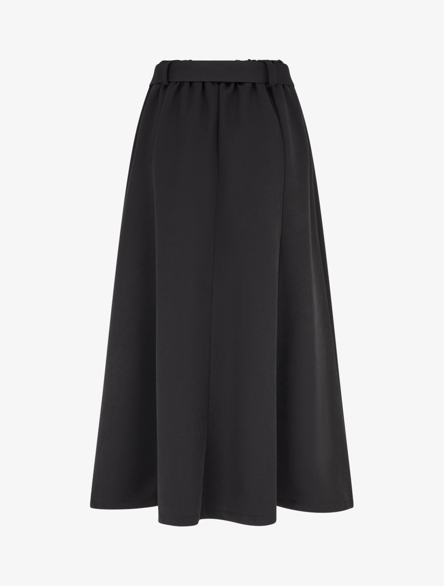 Jupe mi-longue unie à empiècement bijou - Noir - 2