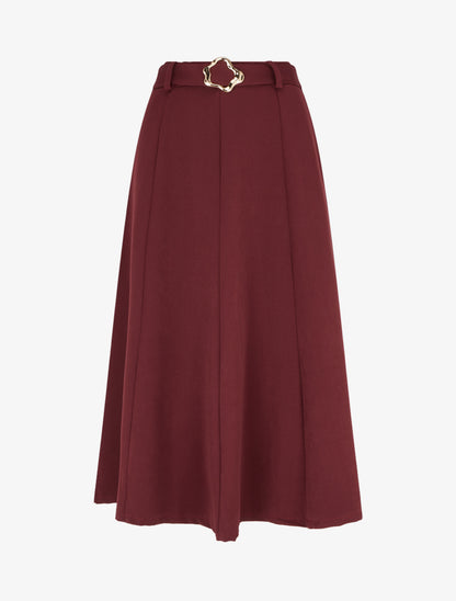 Jupe mi-longue unie à empiècement bijou - Lie de vin - 1