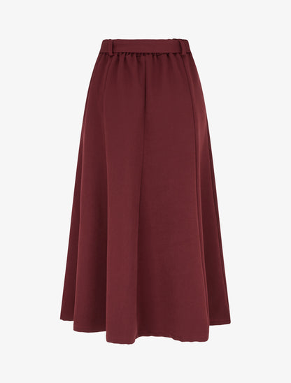 Jupe mi-longue unie à empiècement bijou - Lie de vin - 2