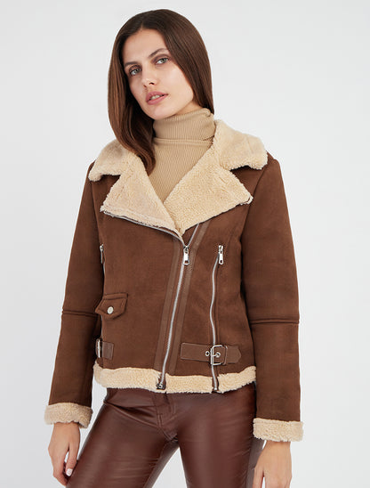 Giubbotto con zip stile aviatore - Marrone