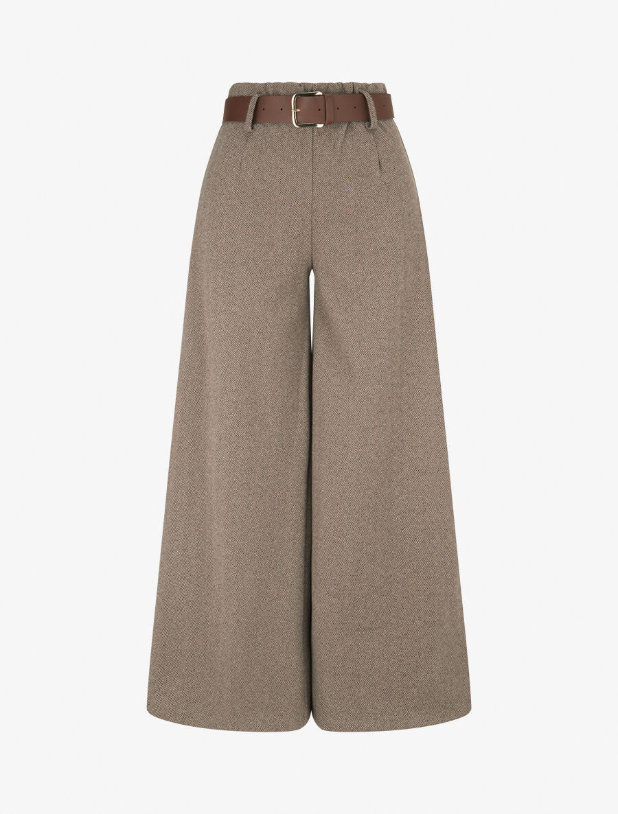 Pantalon wide leg en tweed - Taupe - 1