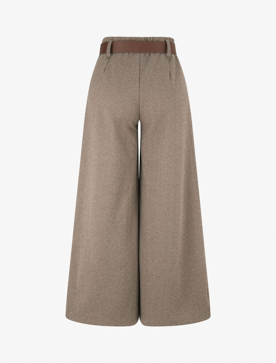 Pantalon wide leg en tweed - Taupe - 2