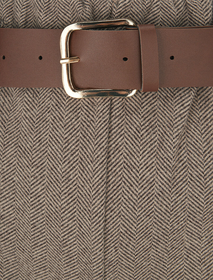 Pantalon wide leg en tweed - Taupe - 3