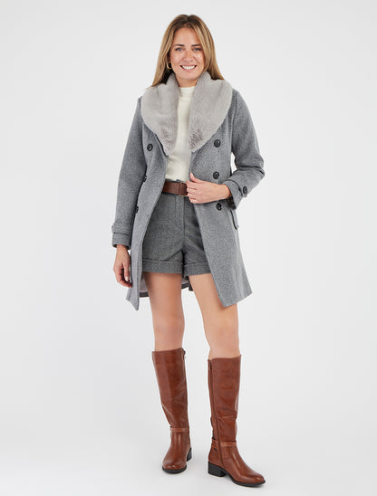 Cappotto con collo in pelliccia sintetica rimovibile - Grigio