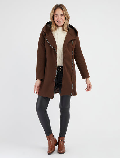 Cappotto con cappuccio e inserti in similpelle - Marrone