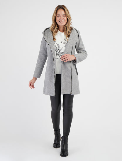 Cappotto con cappuccio e inserti in similpelle - Grigio
