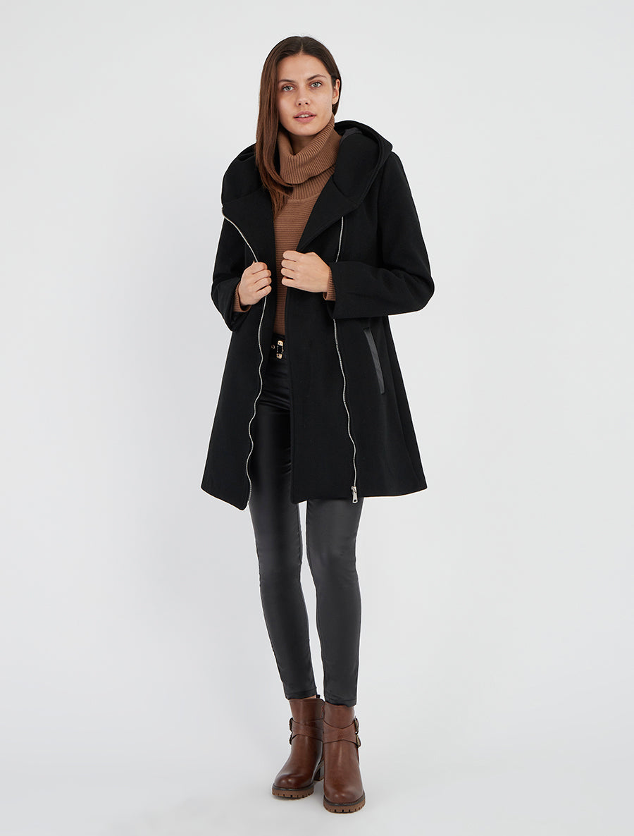 Manteau à capuche et empiècements simili - Noir - 8