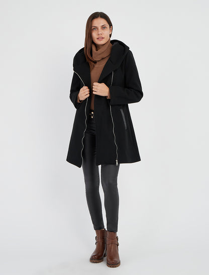 Manteau à capuche et empiècements simili - Noir - 8