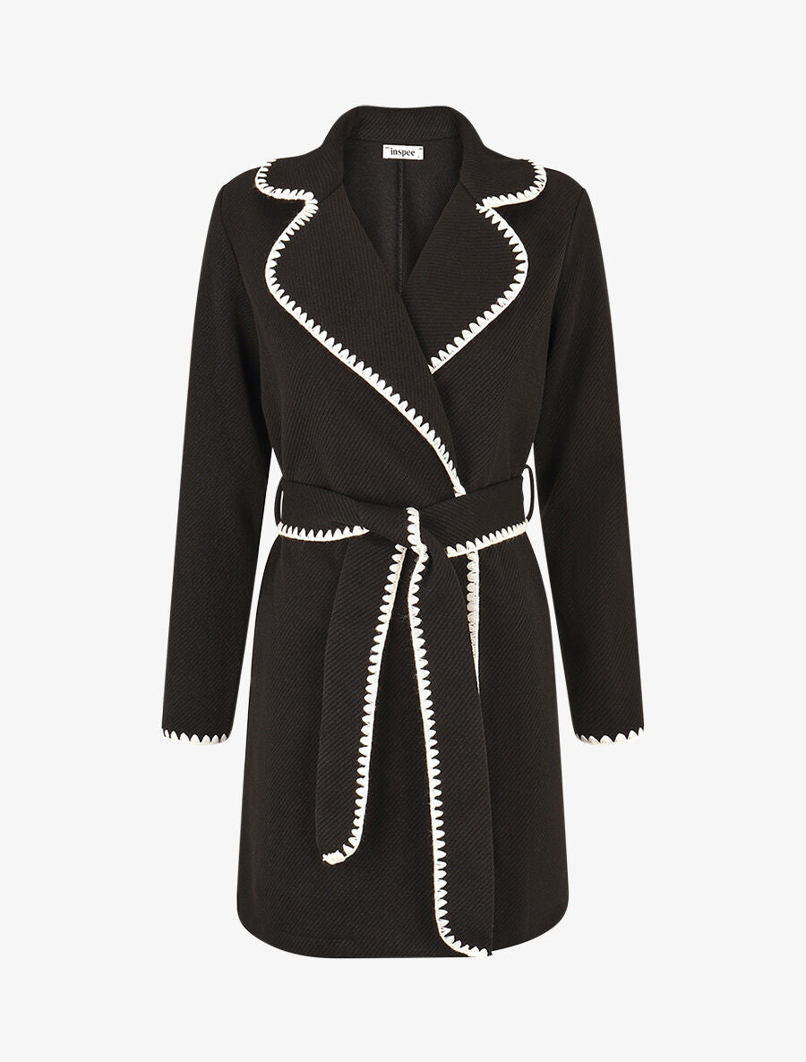 Gilet long à manches longues et détail brodé - Noir - 4