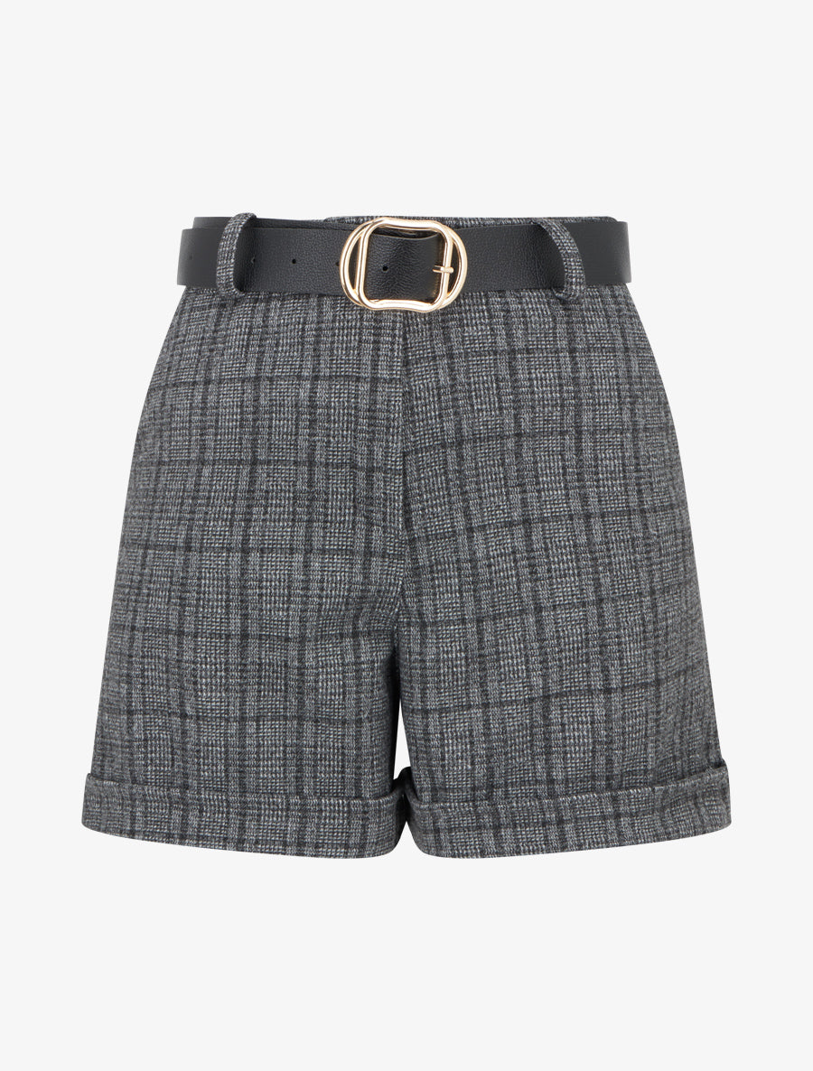 Short à revers imprimé tartan - Gris - 1