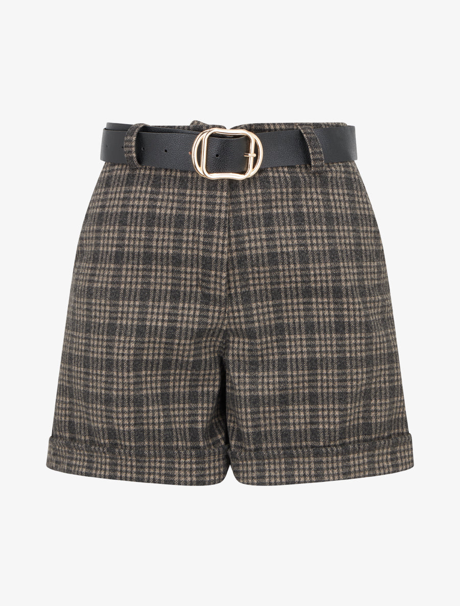 Short à revers imprimé carreaux - Taupe - 1