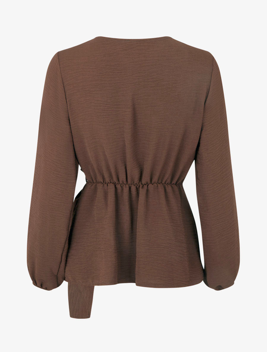 Blusa unita stile portafoglio con collo cache-coeur - Marrone
