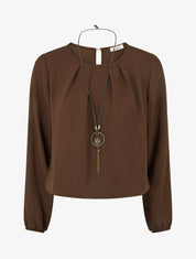Blusa semplice con bordi elasticizzati - Marrone