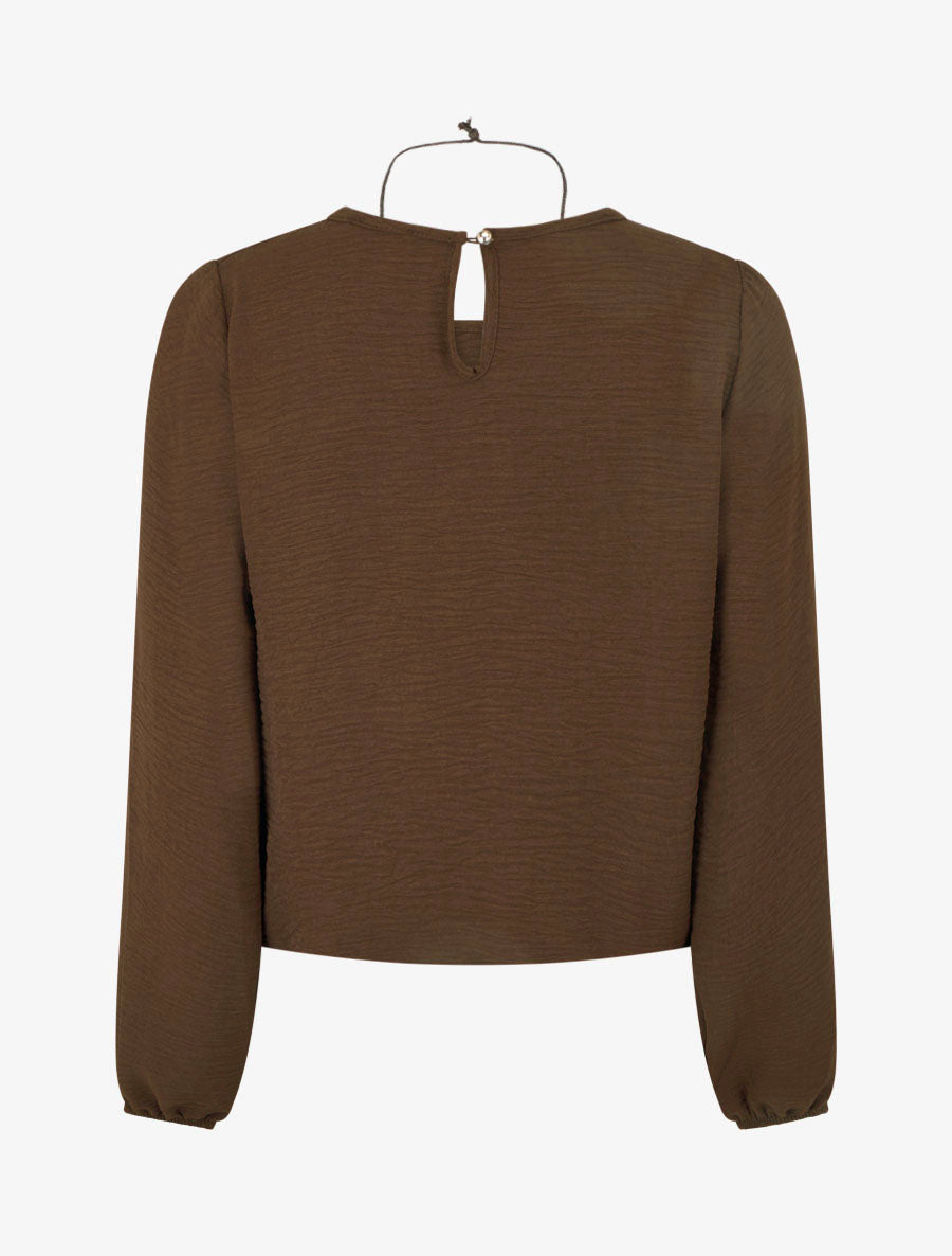 Blusa semplice con bordi elasticizzati - Marrone