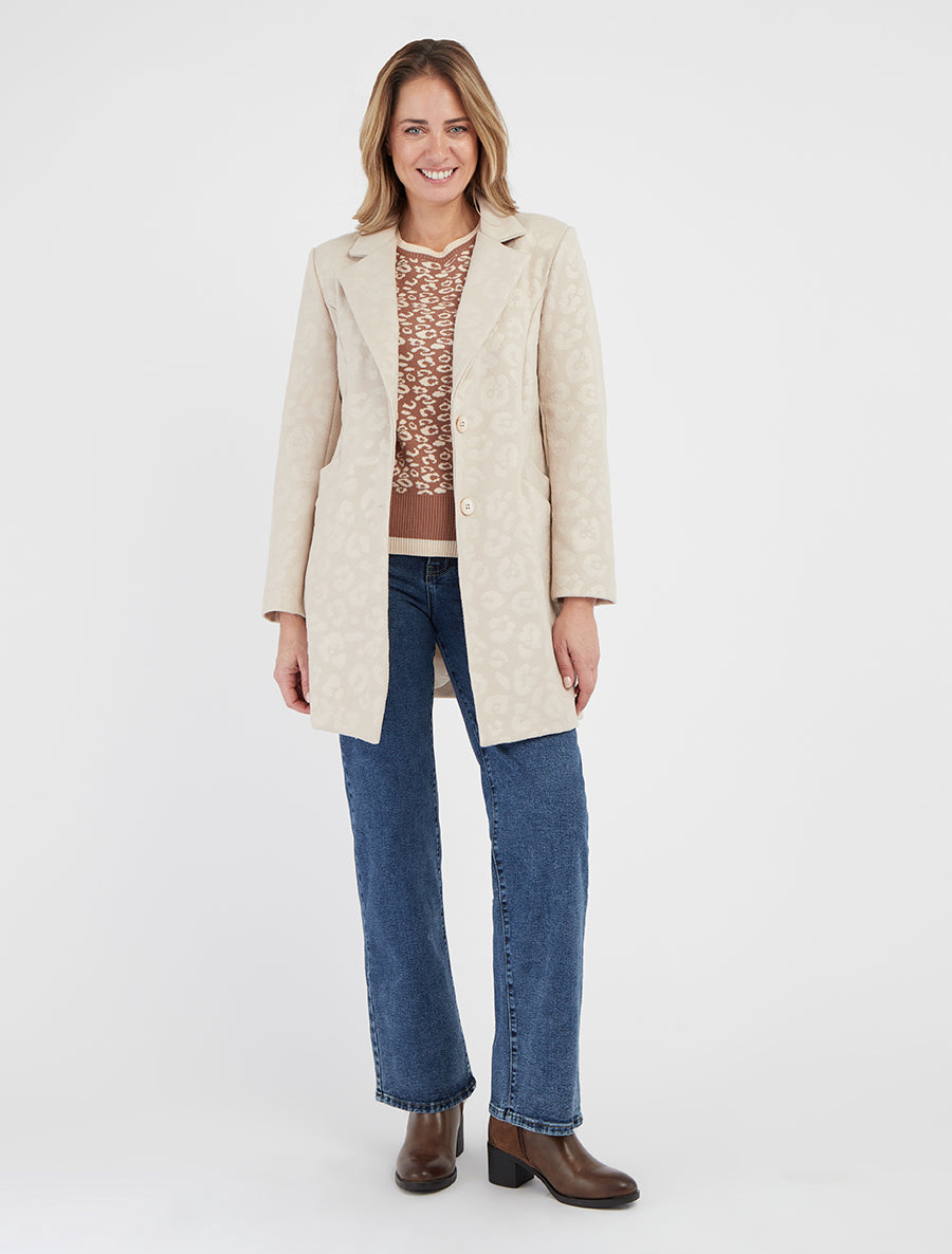 Cappotto dritto a motivo leopardato - Beige