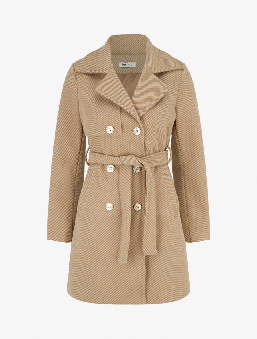 Manteau droit et croisé à boutons - Beige - 1