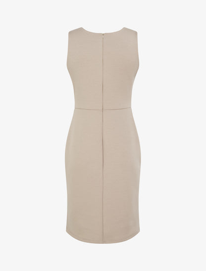 Abito a tubino con inserto gioiello - Beige