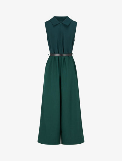 Combinaison ample sans manches à col à revers - Vert foncé - 2