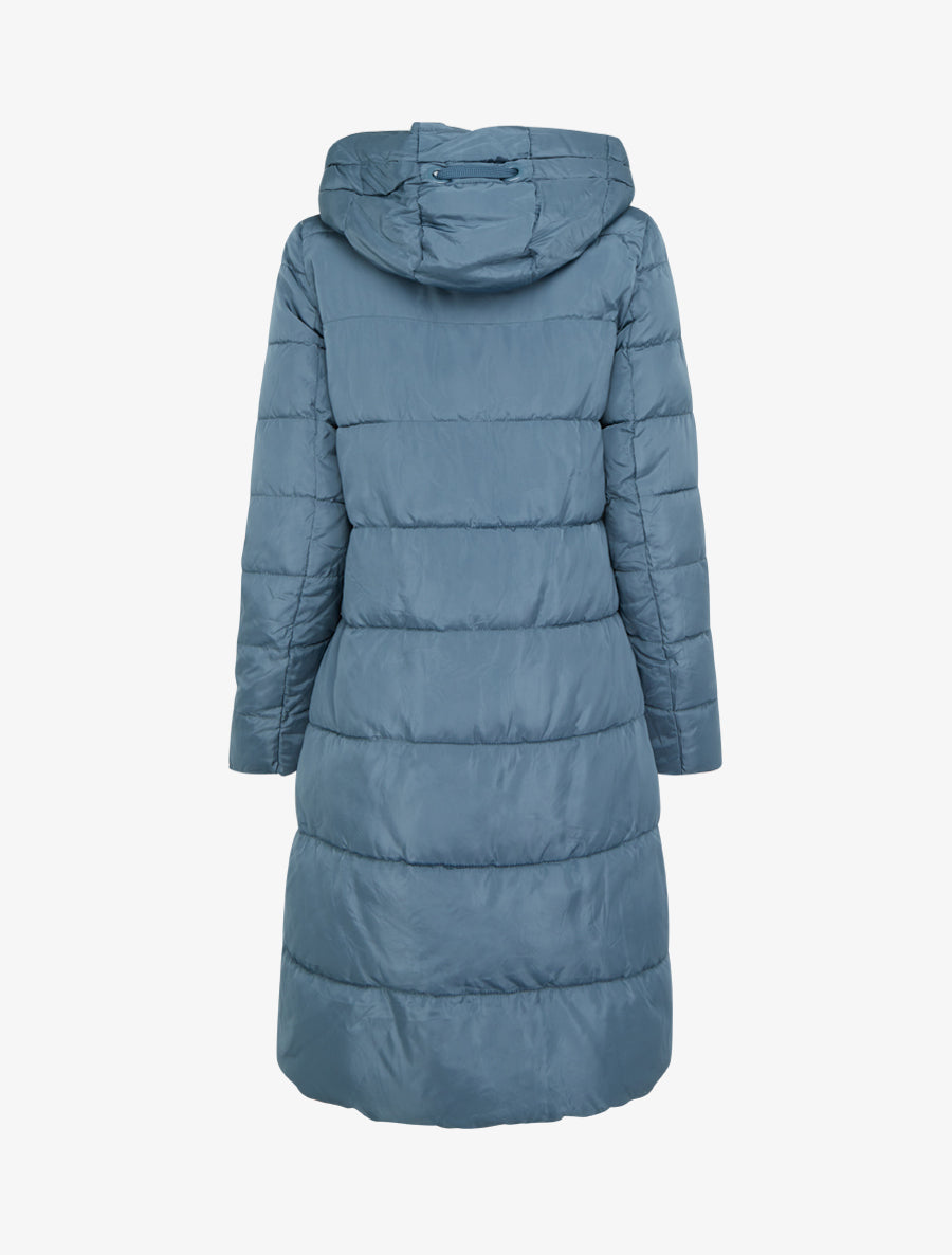 Doudoune longue à capuche et zip en biais - Bleu - 2