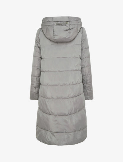 Doudoune longue à capuche et zip en biais - Gris - 2