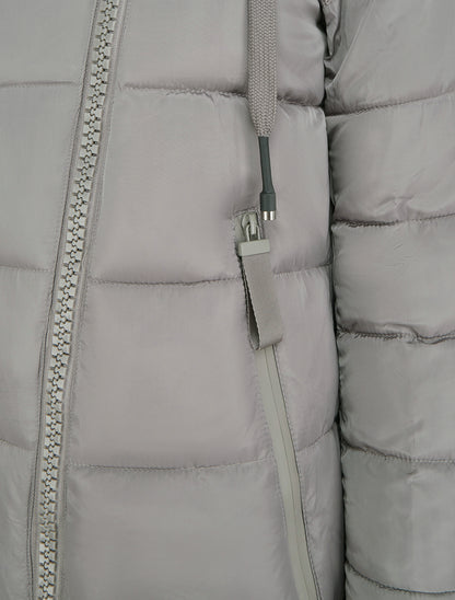 Doudoune longue à capuche et zip en biais - Gris - 3