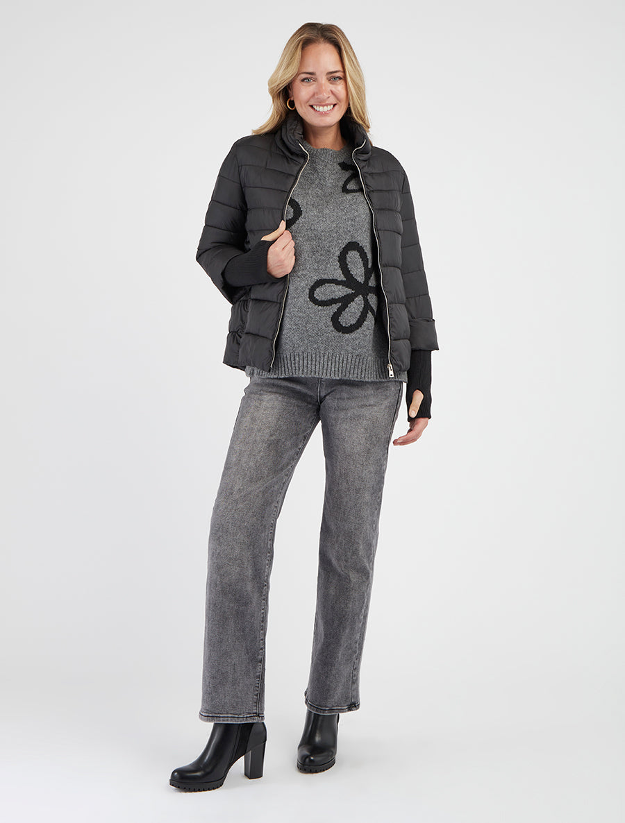 Giubbotto corto con maniche a coste - Nero