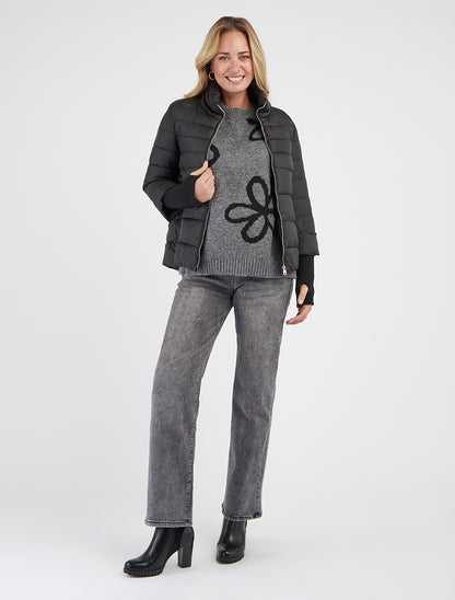 Giubbotto corto con maniche a coste - Nero