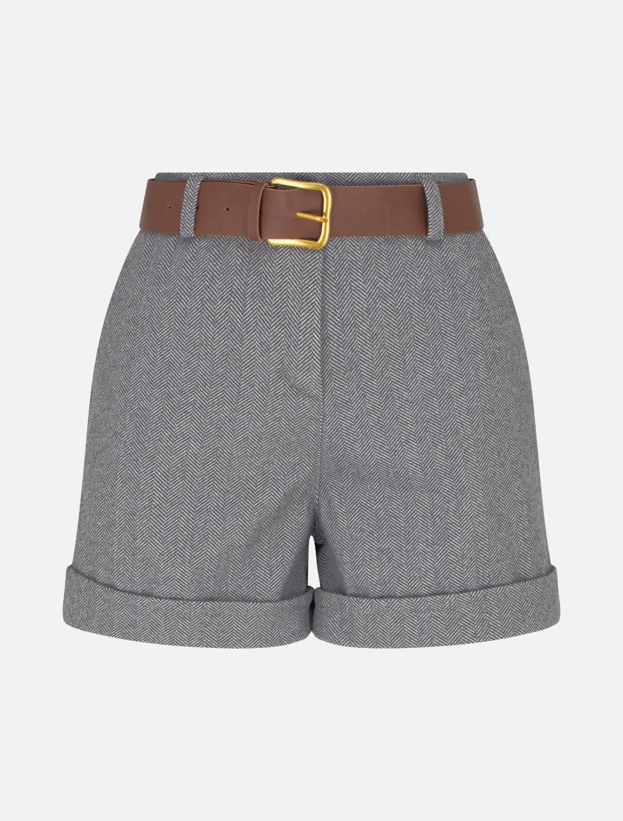 Shorts con risvolto stampato a chevron - Grigio
