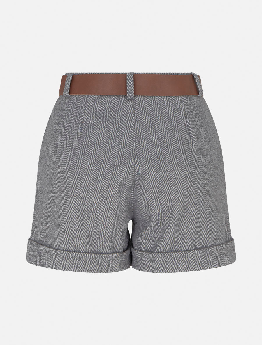Shorts con risvolto stampato a chevron - Grigio