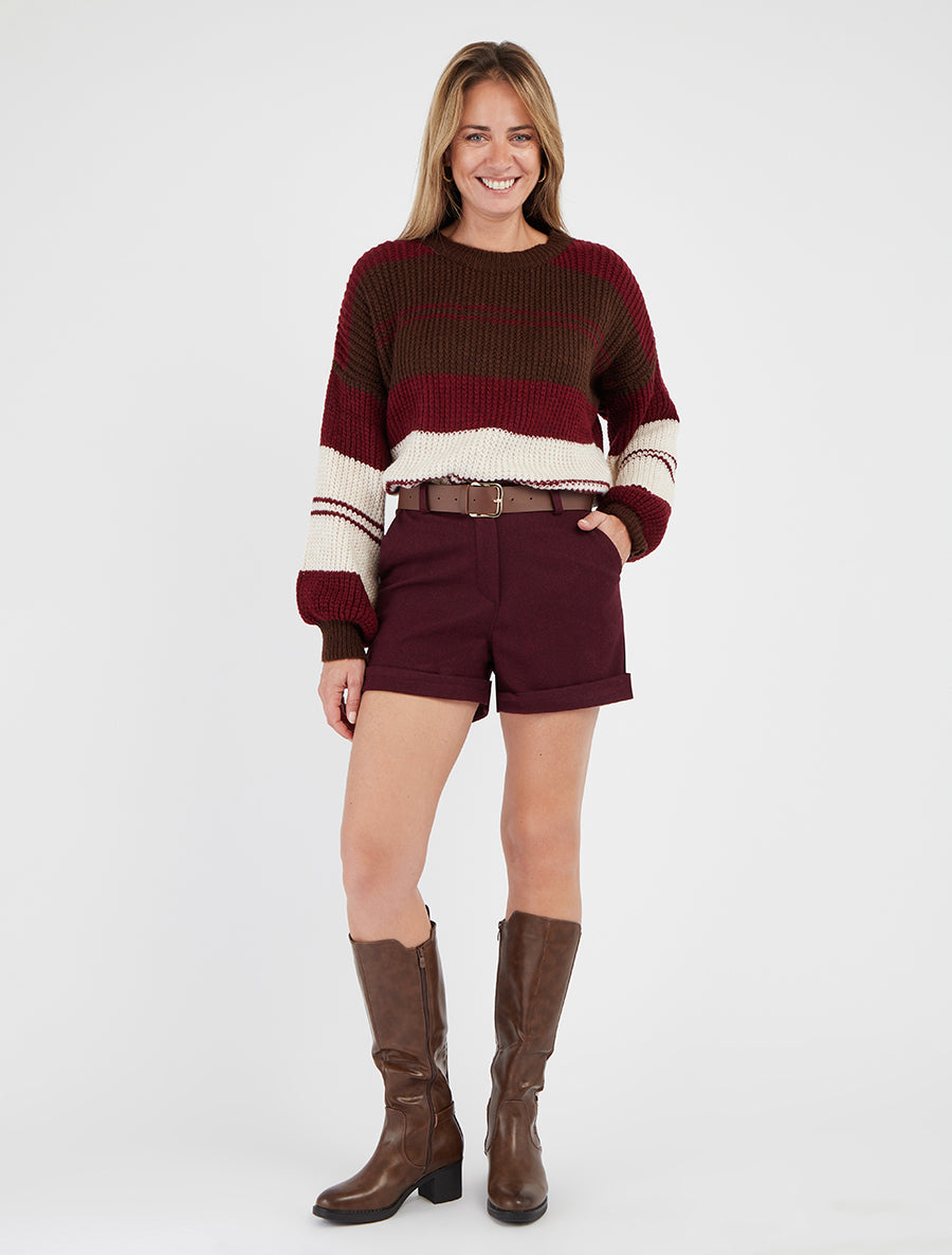 Shorts con risvolto stampato a chevron - Bordeaux