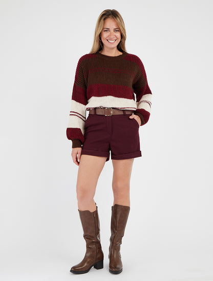 Shorts con risvolto stampato a chevron - Bordeaux