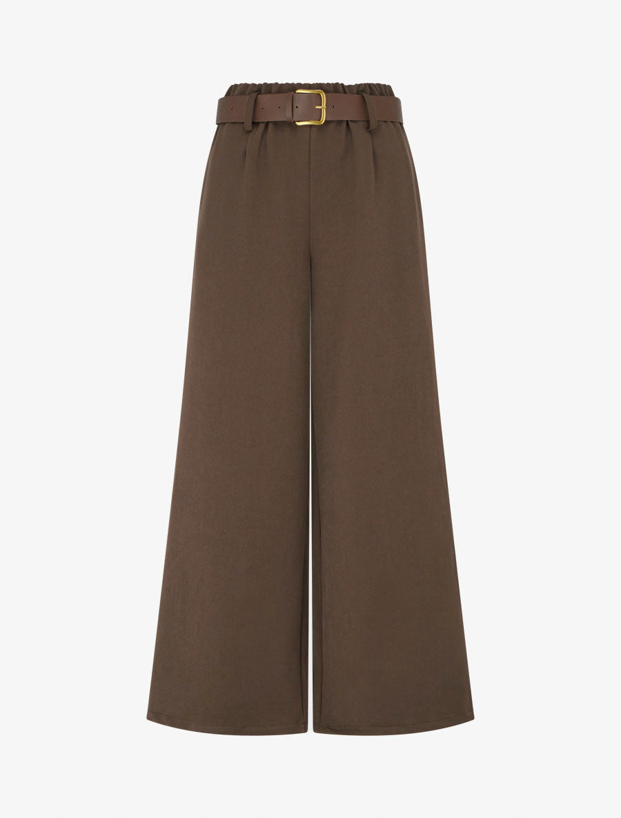 Pantaloni elasticizzati a gamba ampia - Marrone
