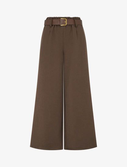 Pantaloni elasticizzati a gamba ampia - Marrone