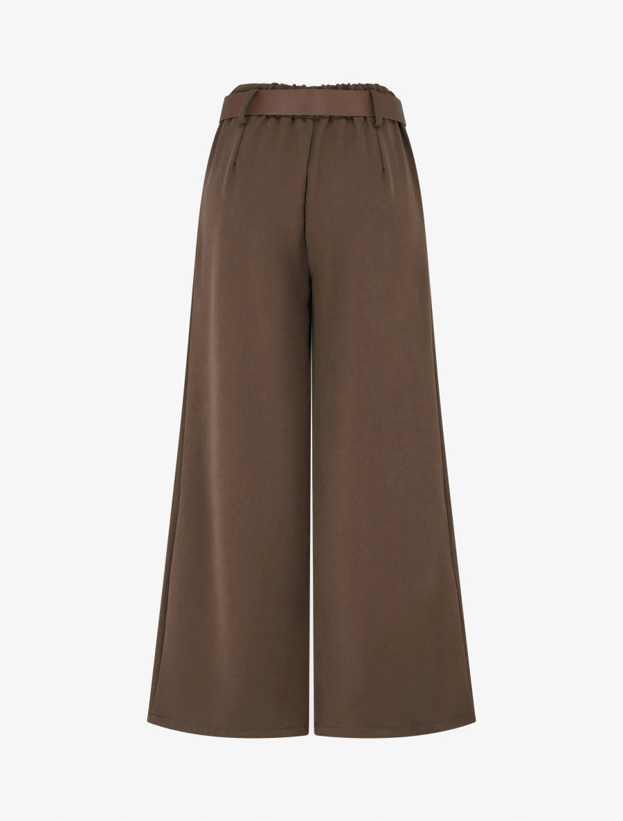 Pantaloni elasticizzati a gamba ampia - Marrone