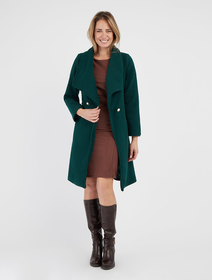 Cappotto lungo con cintura - Verde abete