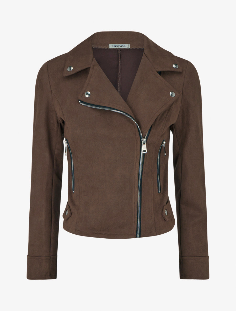 Giacca in suede con chiusura a zip - Marrone