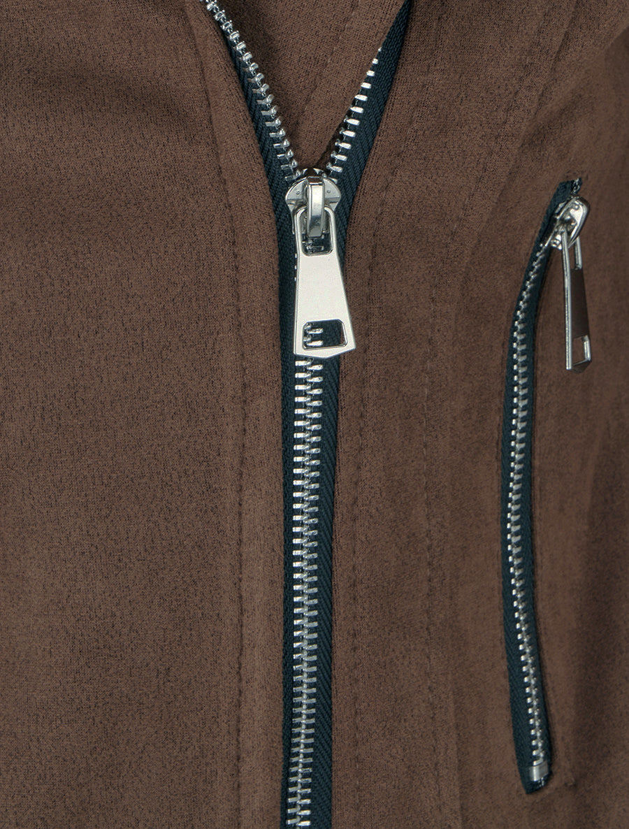 Giacca in suede con chiusura a zip - Marrone