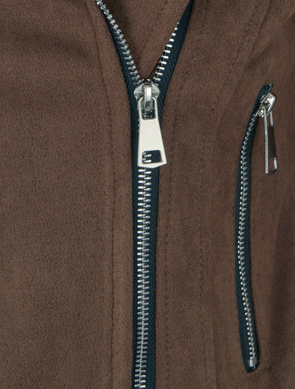 Giacca in suede con chiusura a zip - Marrone
