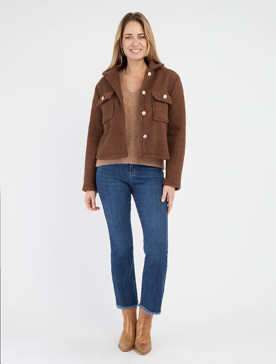 Cappotto corto effetto lana bouclé - Marrone
