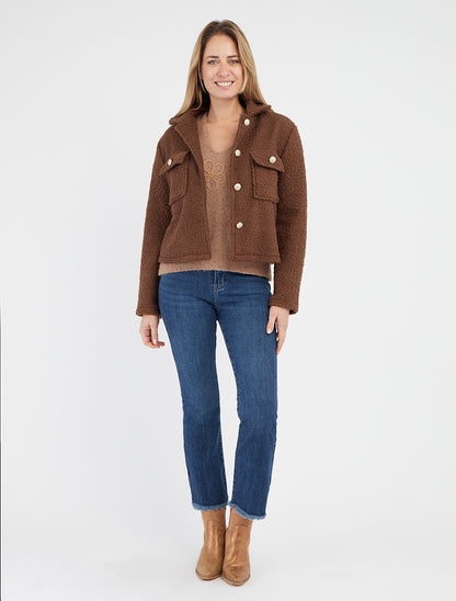 Cappotto corto effetto lana bouclé - Marrone