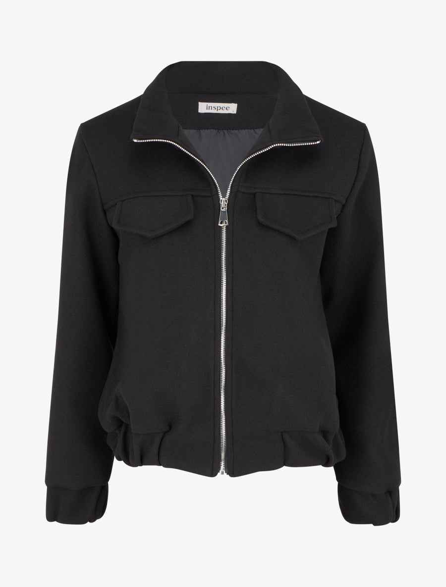 Blouson zippé à bords élastiqués - Noir - 1